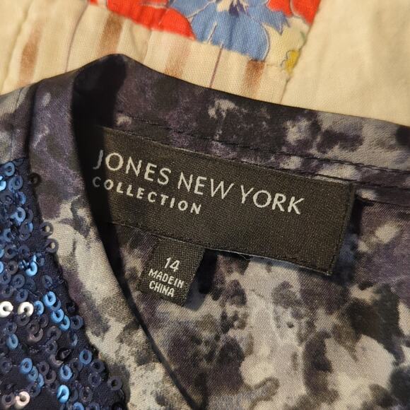 Jones New York Collection Navy Sequin Snakeskin Print Trim & Back Tank Size 14 - Picture 5 of 10